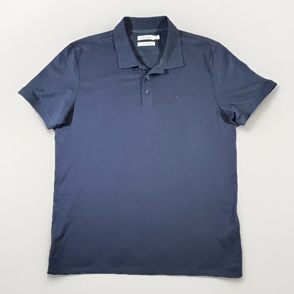 Calvin Klein Mens Smooth Cotton Navy Blue Short Sleeve Polo Shirt Size M
